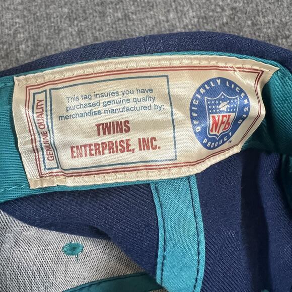 Vintage Miami Dolphins Hat Cap Strap Back Mens Blue NFL Football Script 90s - Picture 9 of 12